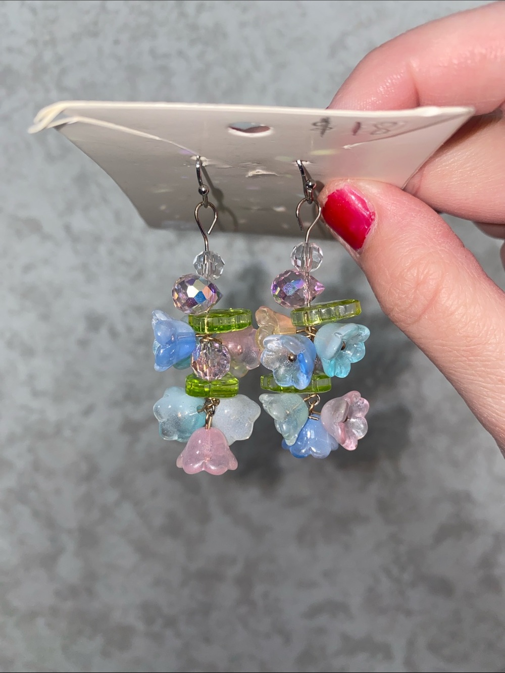 Colorful Vintage Inspired iridescent Flower Drop Earrings - Pink, Blue & Green